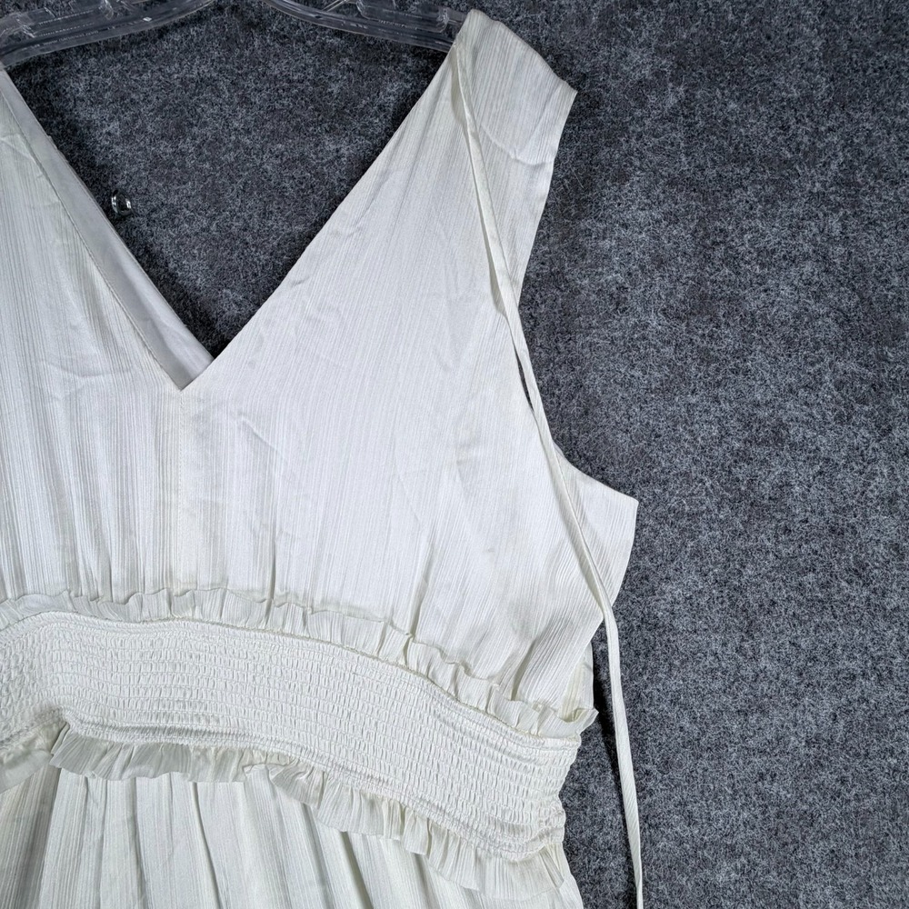 NWT CeCe Plisse Jumpsuit Womens XL White V-Neck Comfort Smocked-Waist Sleeveless - Picture 11 of 16